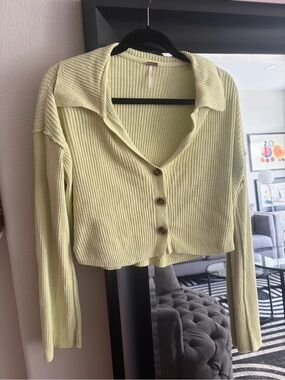 Free People Light Lime Ribbed Knit Top